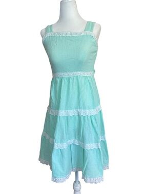 70s Peggy Barker Mint Green Tiered Sundress Cottagecore Waist Size 24” Modern S
